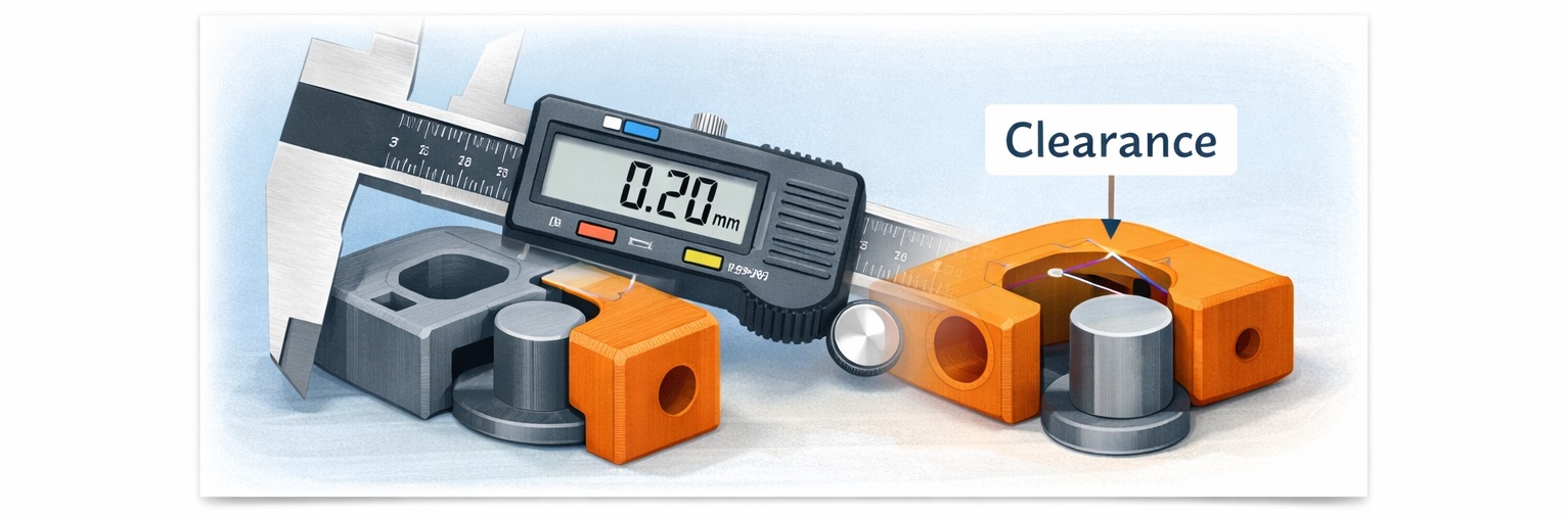 Clean illustration showing a 3D printed peg and socket with measuring calipers.