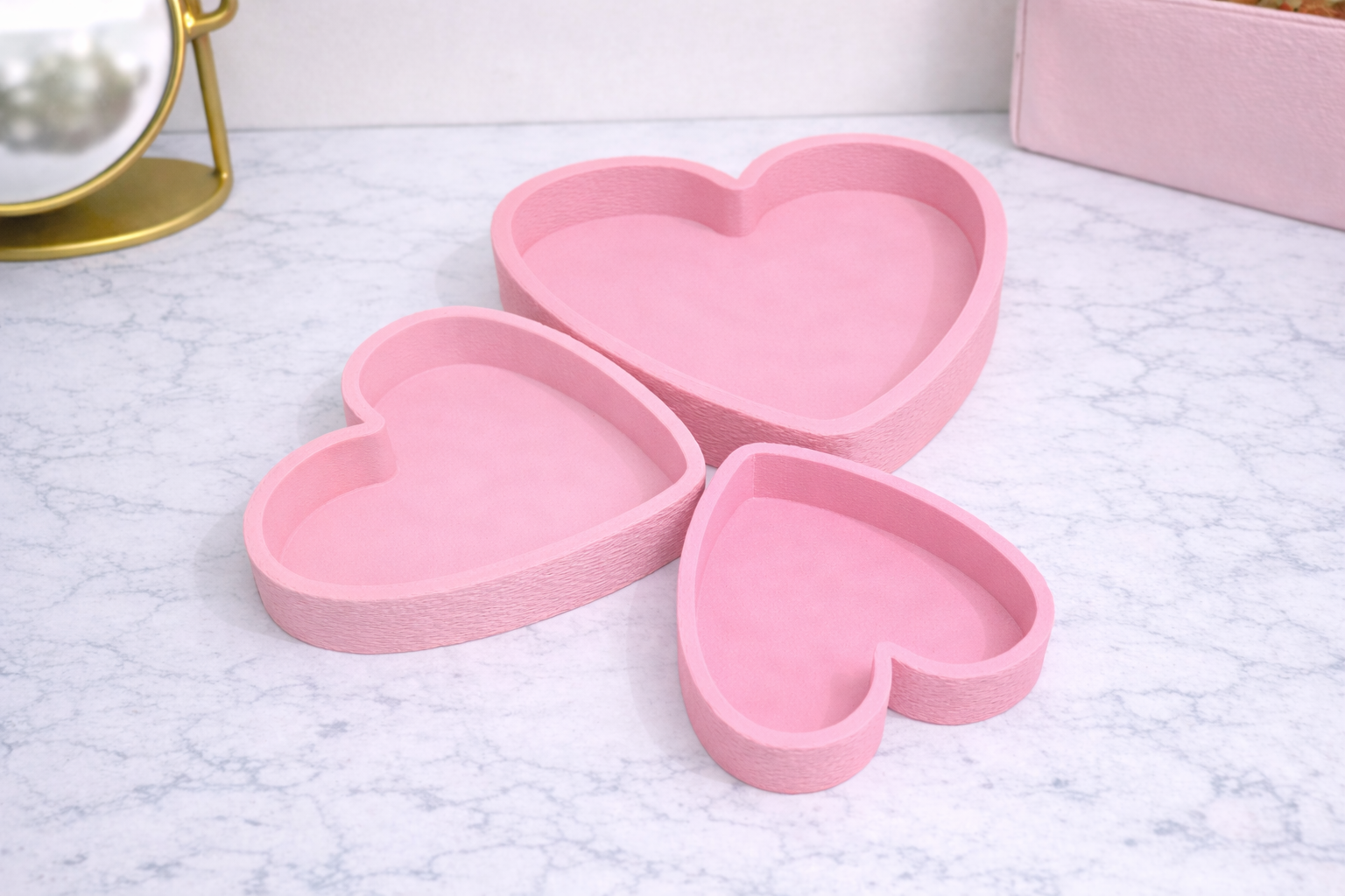 Heart Trinket Tray Set – Jewellery Dish, Ring Holder, Vanity Organiser (Set of 3)