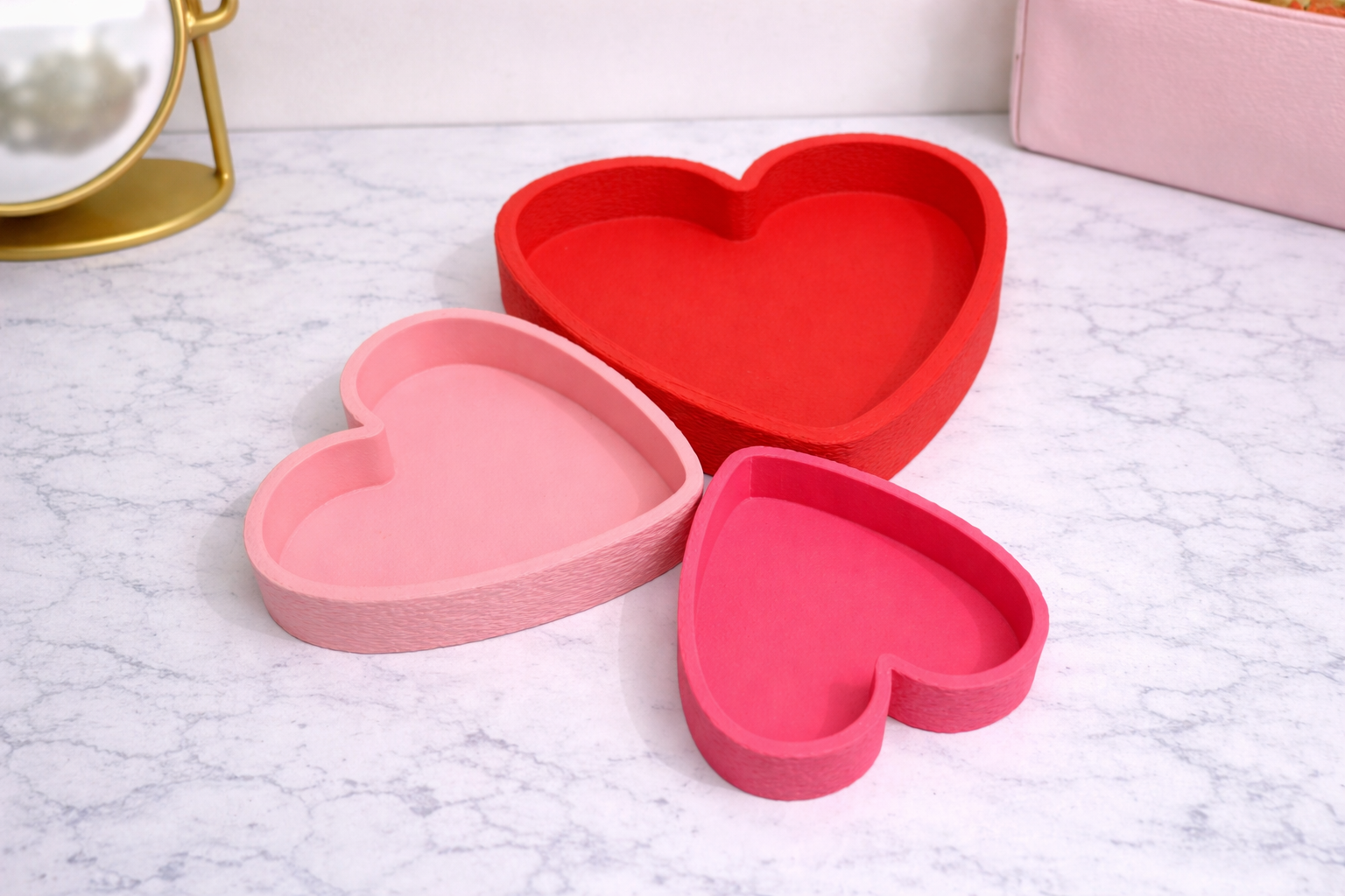 Heart Trinket Tray Set – Jewellery Dish, Ring Holder, Vanity Organiser (Set of 3)