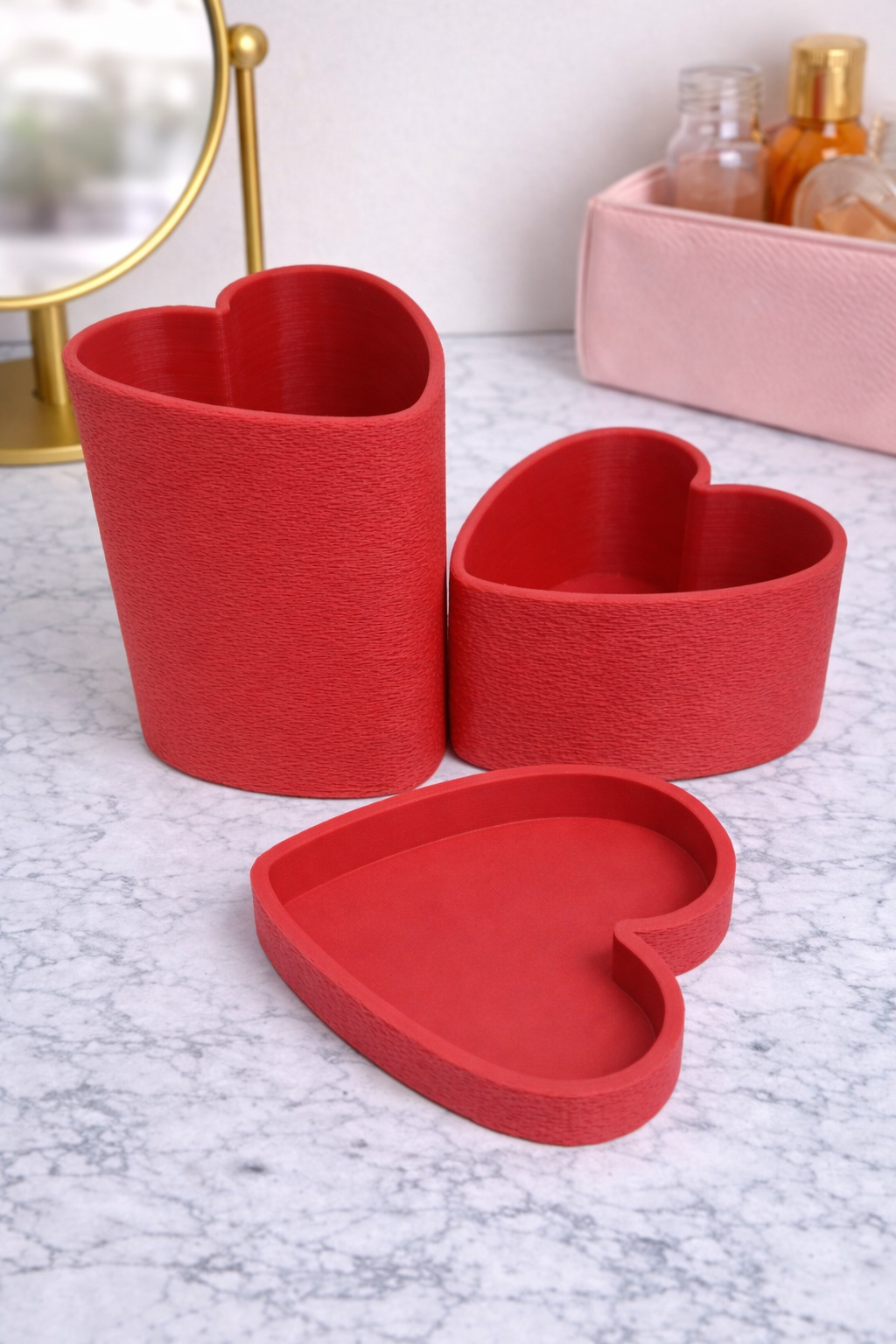 Heart Shaped Desk Organiser Set – Pen, Makeup Brush Holders with Heart Tray (Set of 3)