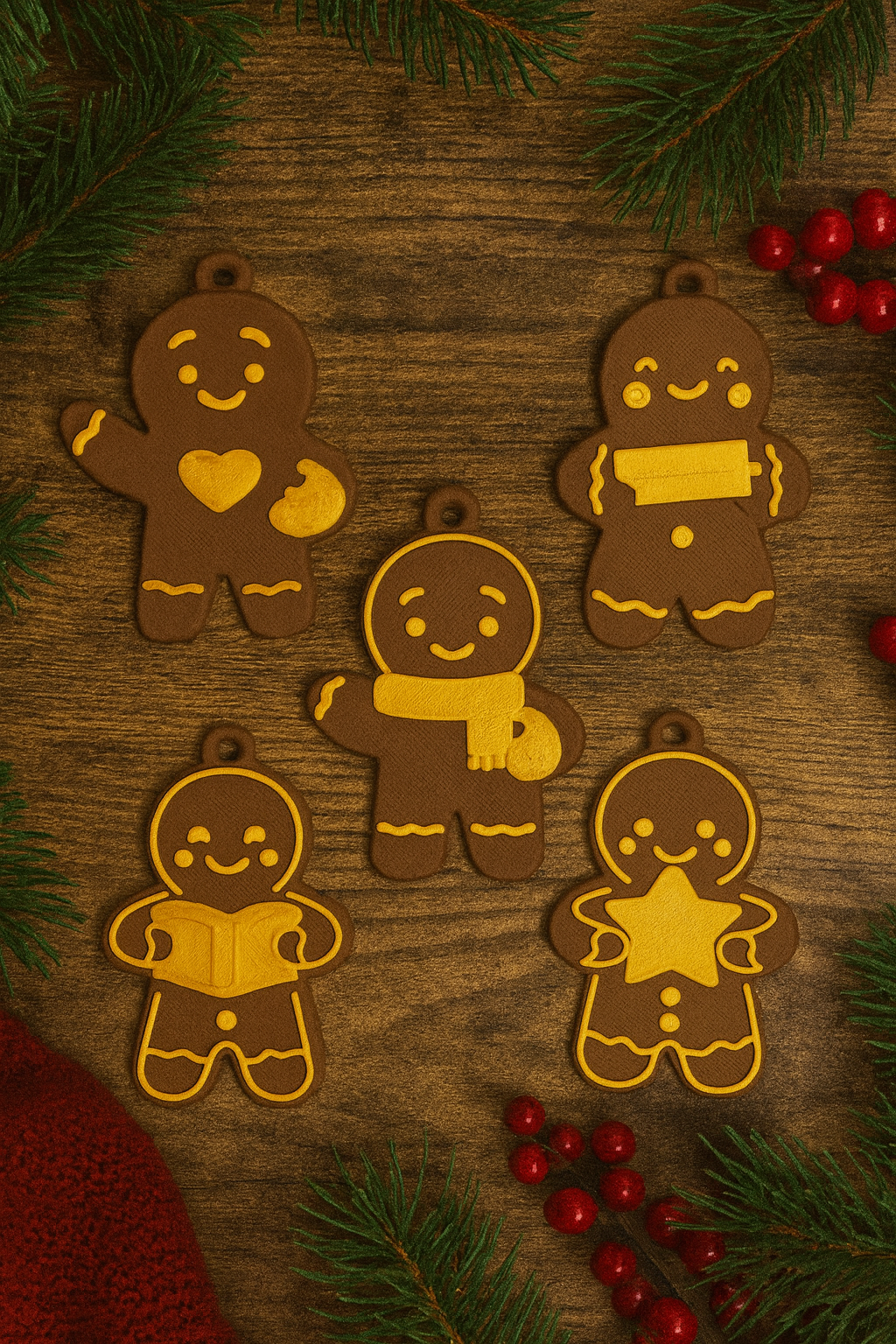 Gingerbread Friends Christmas Ornament Set – 5 Cute Characters