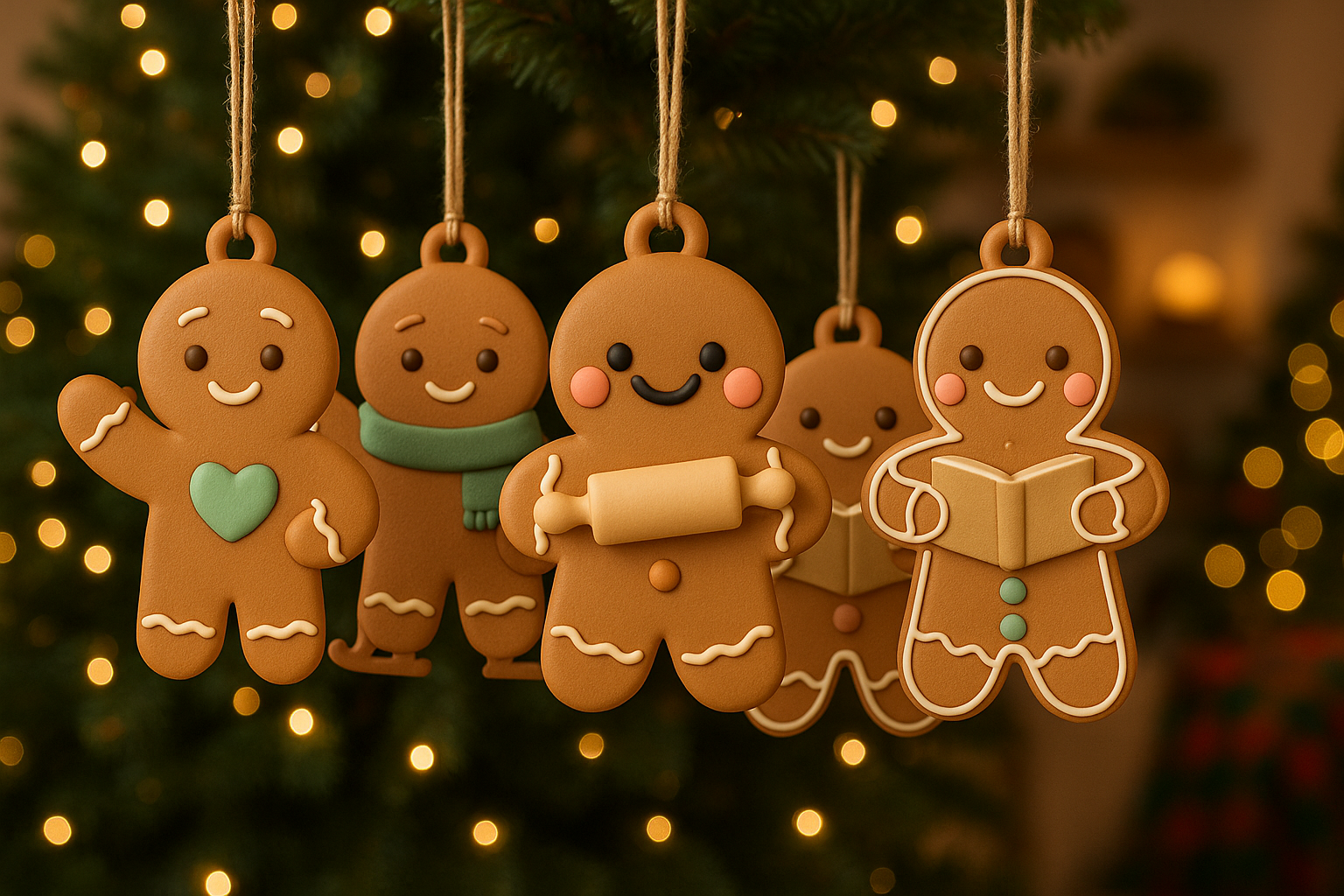 Gingerbread Friends Christmas Ornament Set – 5 Cute Characters