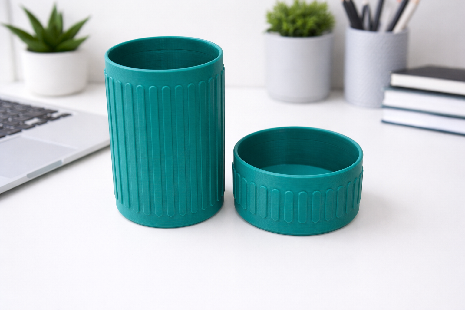 Desk Organiser STL Bundle – Ribbed Pen Holder + Catchall Tray