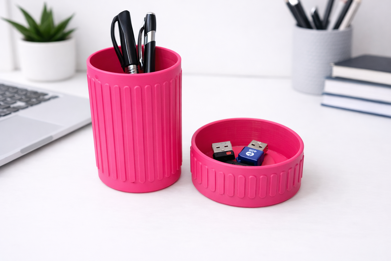 Desk Organiser STL Bundle – Ribbed Pen Holder + Catchall Tray