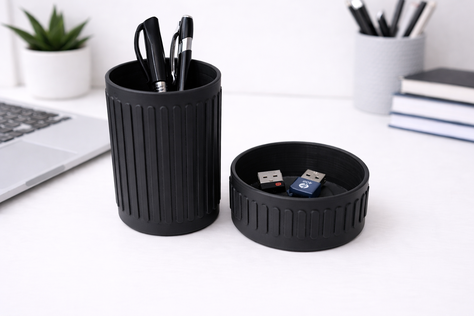 Desk Organiser STL Bundle – Ribbed Pen Holder + Catchall Tray