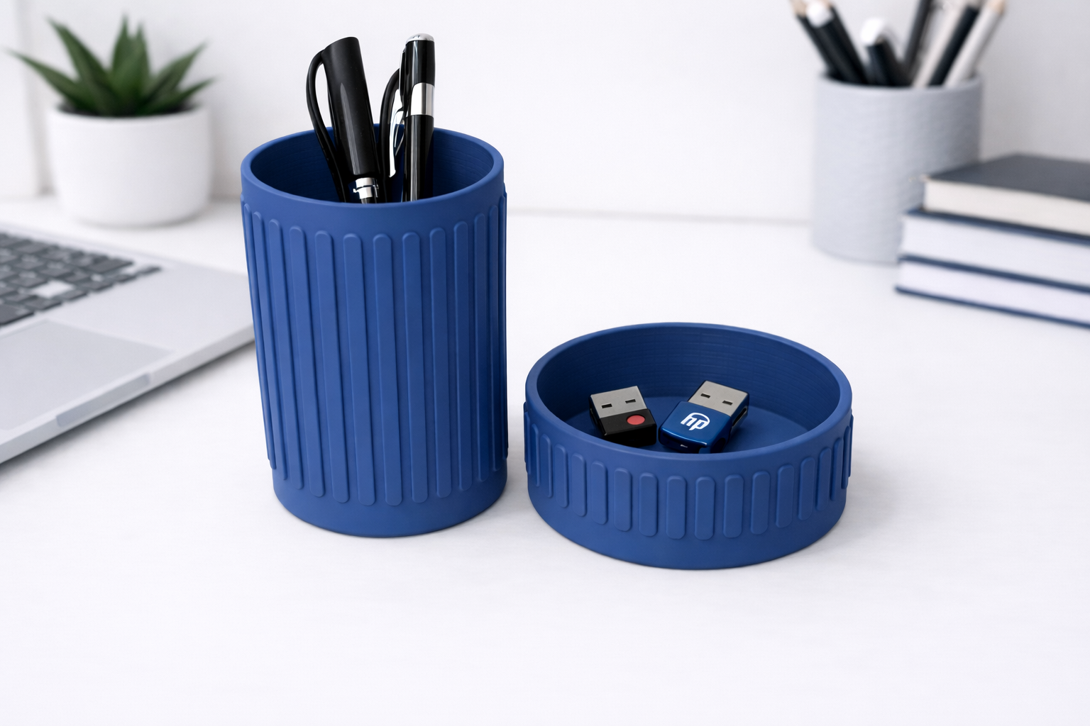 Desk Organiser STL Bundle – Ribbed Pen Holder + Catchall Tray