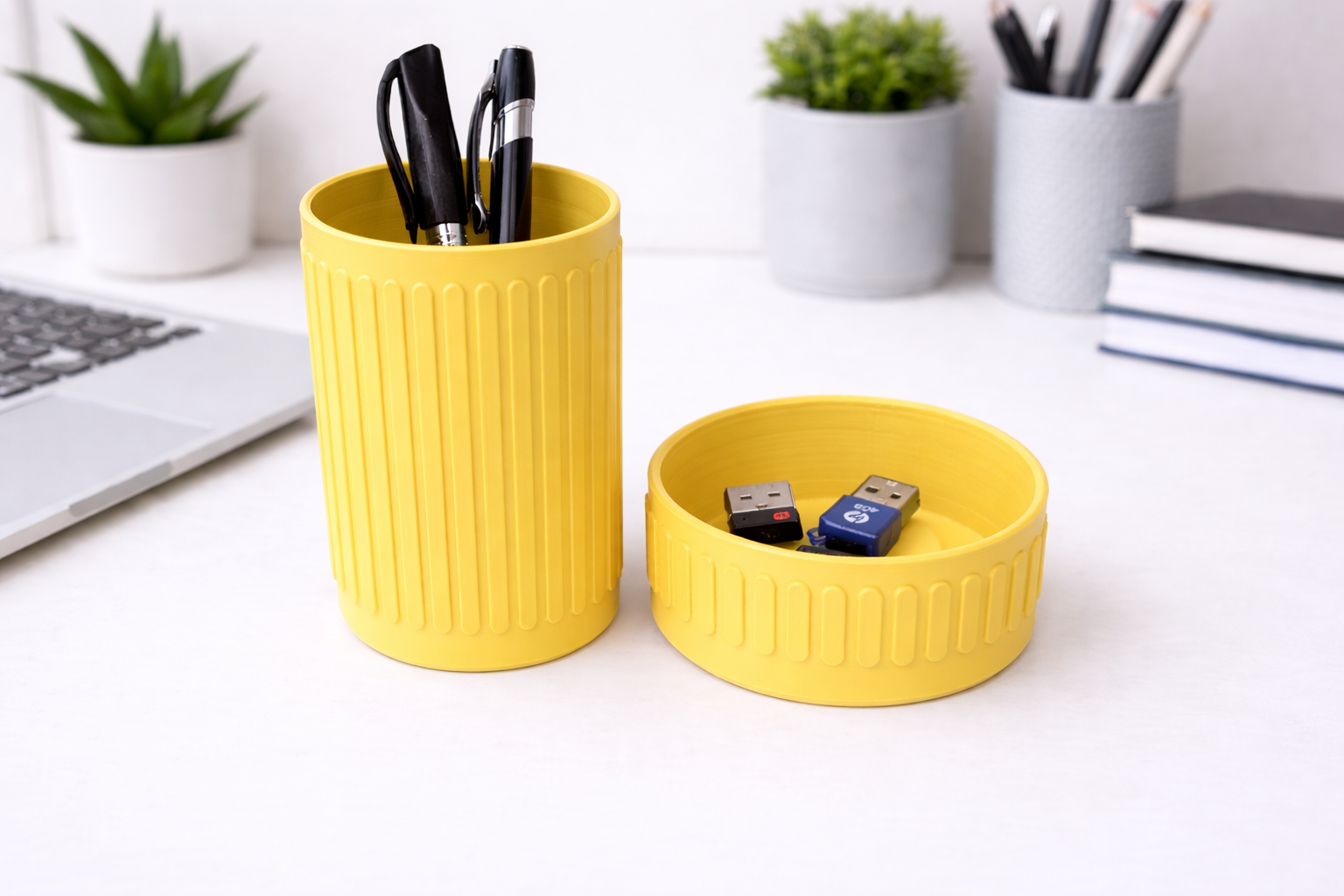 Desk Organiser STL Bundle – Ribbed Pen Holder + Catchall Tray