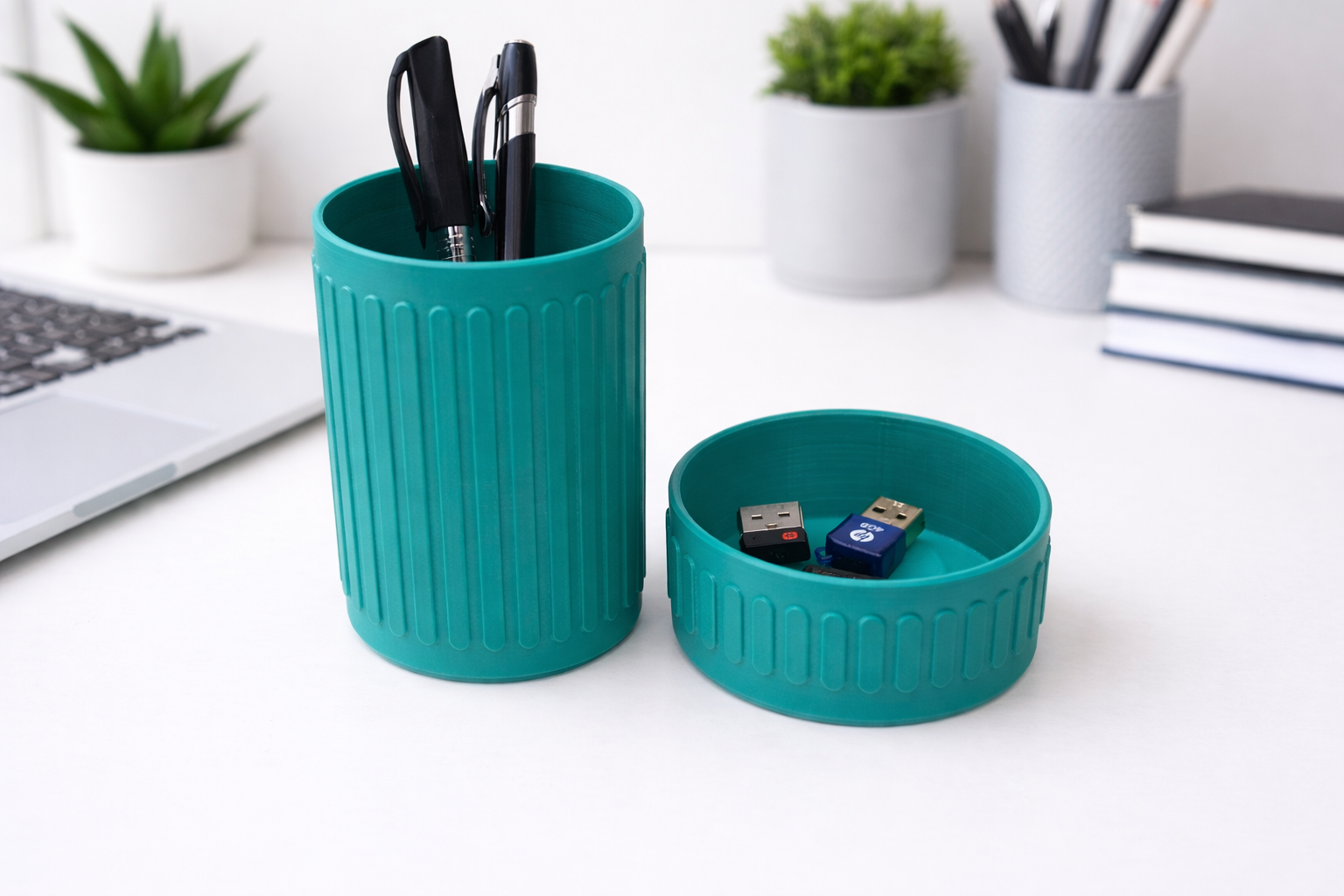 Desk Organiser STL Bundle – Ribbed Pen Holder + Catchall Tray
