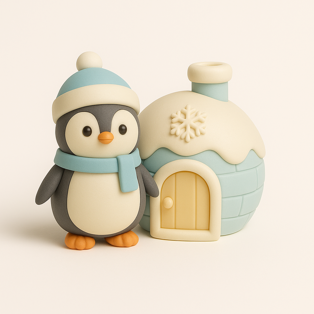 Pip the Penguin & Igloo Cottage STL Set – Cute Christmas Village Figurines