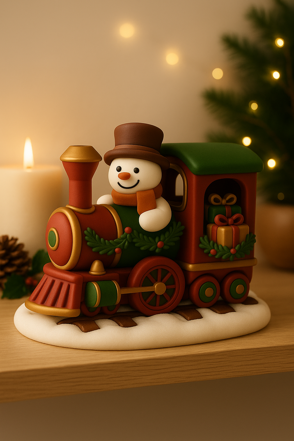 Tinsel Train Express STL – Christmas Train Ornament with Snowman Driver