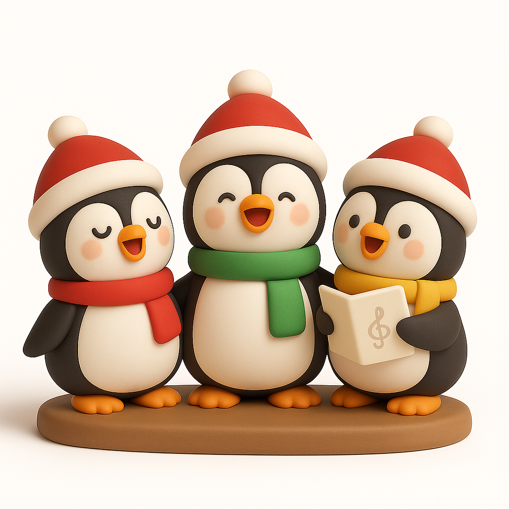 Penguin Choir STL – Christmas Ornament Trio for Festive Displays (Digital Download)