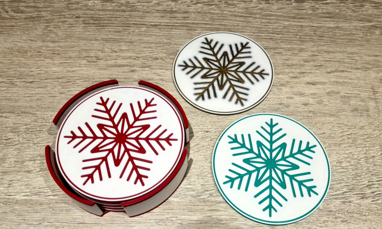 Snowflake Coaster Set with Holder – Christmas Table Décor (STL Download or Physical)