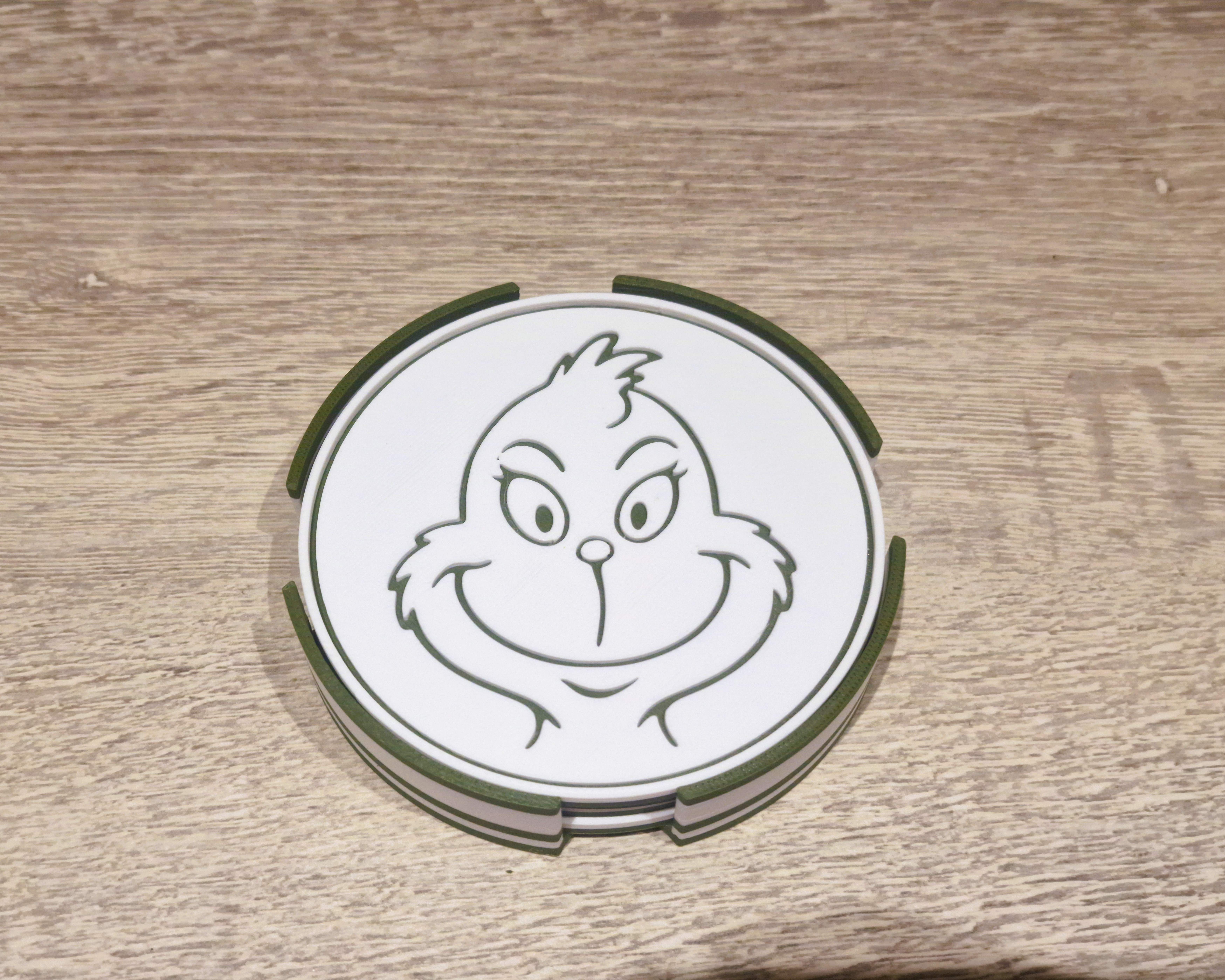 3D Print Grinch Coaster Set, Christmas Table Decor STL File (Digital Download)