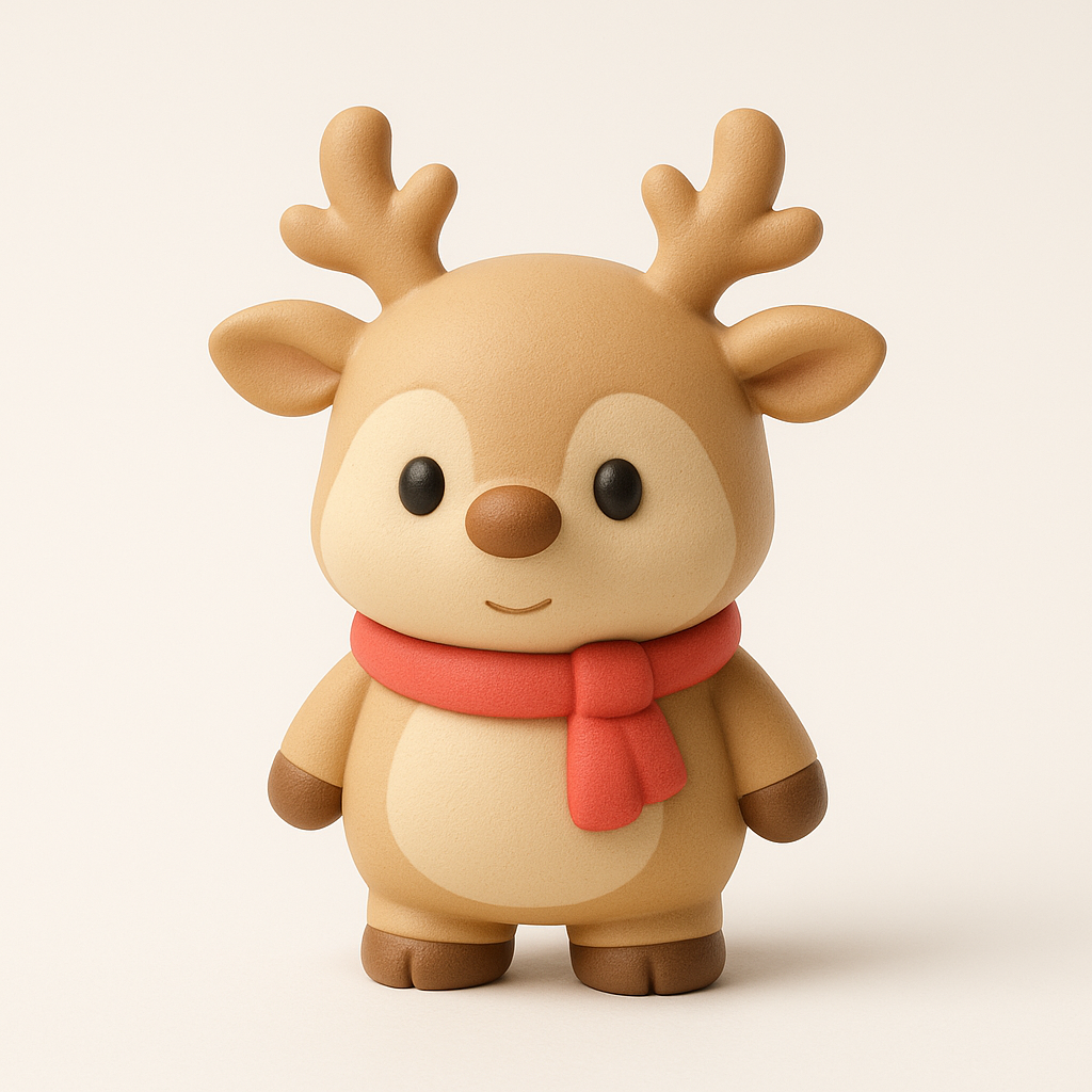 Nibbles the Reindeer & Log Cabin Christmas Figurine Set -  STL 3D Printable