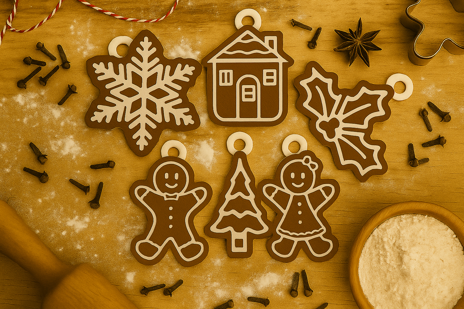 Hanging Christmas Ornament STL Files, 3D Printing Biscuit Joy Bundle, Print in place