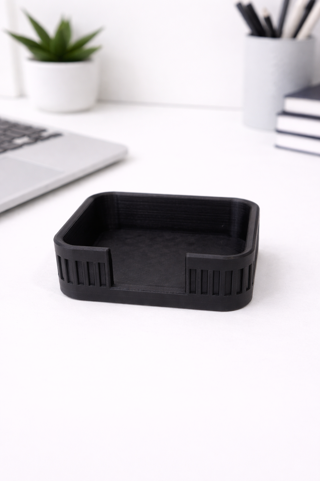 Ribbed Desk Organiser STL Set – Pen Holder, Sticky Note Holder & Small Tray (Minimalist Desktop Storage)