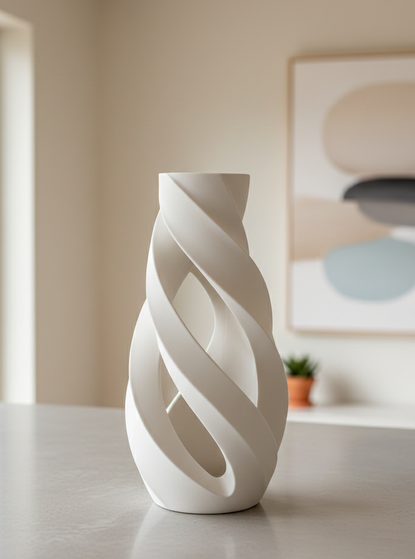 Helix Drift Sculptural Vase 3D Print Model – Minimalist Twisted Spiral Statement Decor