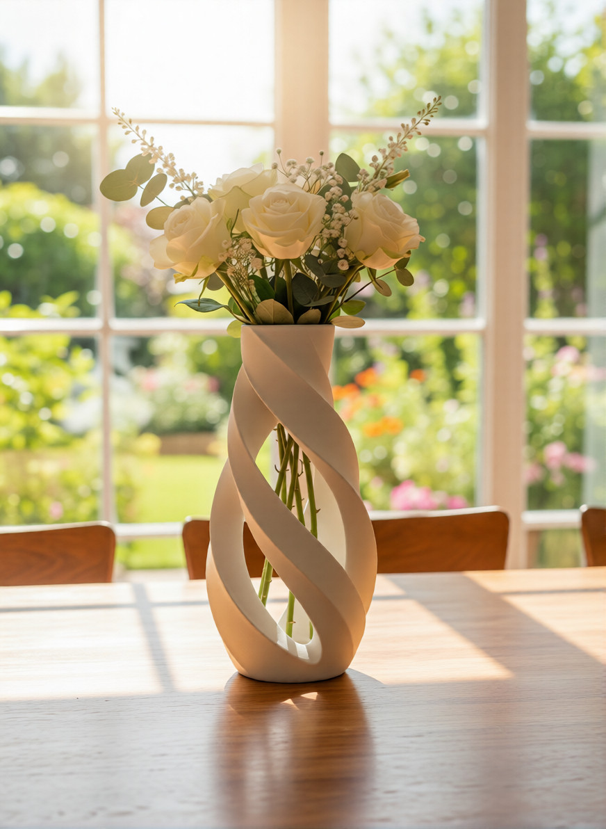 Helix Drift Sculptural Vase 3D Print Model – Minimalist Twisted Spiral Statement Decor