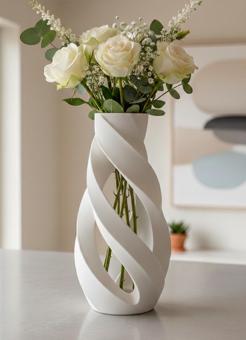 Helix Drift Sculptural Vase 3D Print Model – Minimalist Twisted Spiral Statement Decor