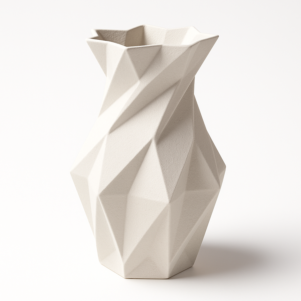 Origami Fold Sculptural Vase 3D Print Model – Minimalist Geometric Faceted Decor