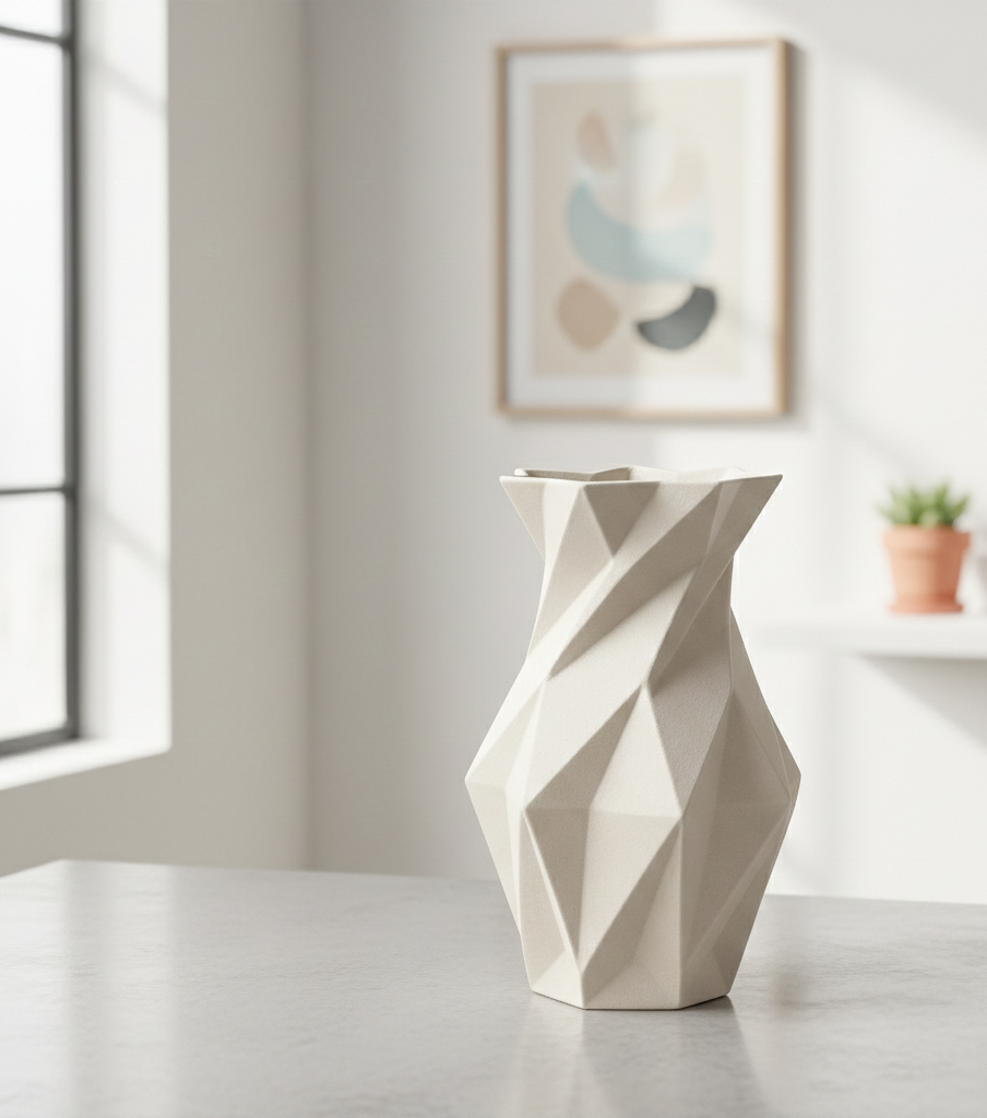 Origami Fold Sculptural Vase 3D Print Model – Minimalist Geometric Faceted Decor