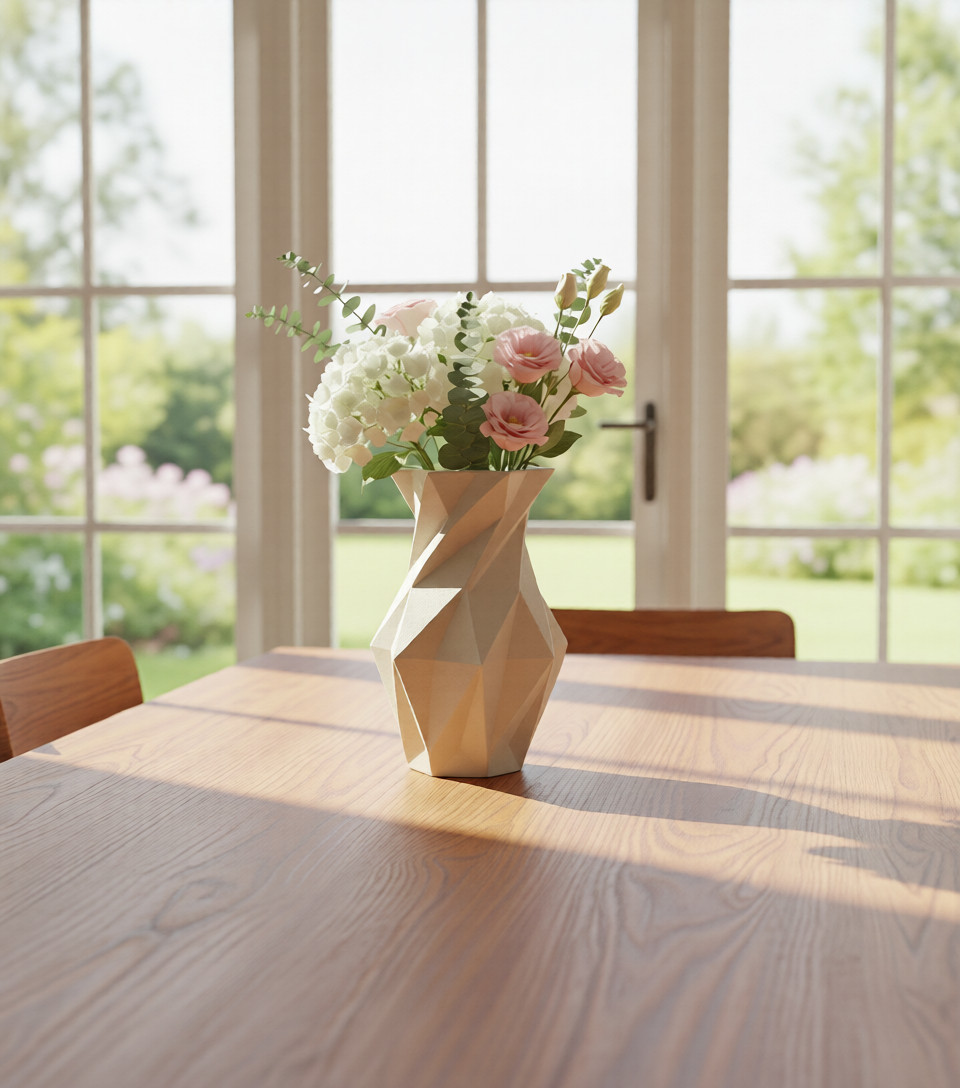 Origami Fold Sculptural Vase 3D Print Model – Minimalist Geometric Faceted Decor