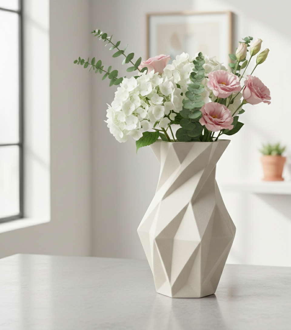 Origami Fold Sculptural Vase 3D Print Model – Minimalist Geometric Faceted Decor