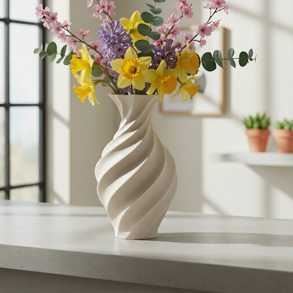 Twist Bloom Vase 3D Print Model – Modern Spiral Sculptural Statement Decor