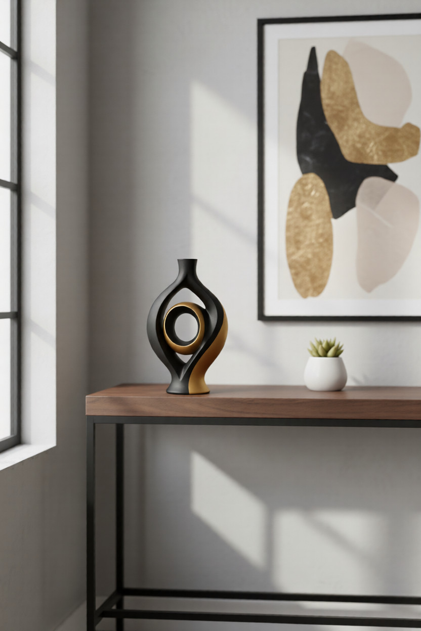 Void Balance Vase 3D Print Model – Modern Loop Sculptural Decor (Inner Ring Design)