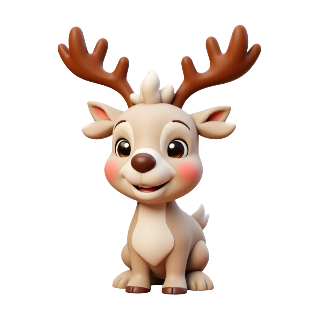 Cute Reindeer Ornament, Character for 3D Print, Holiday Figure