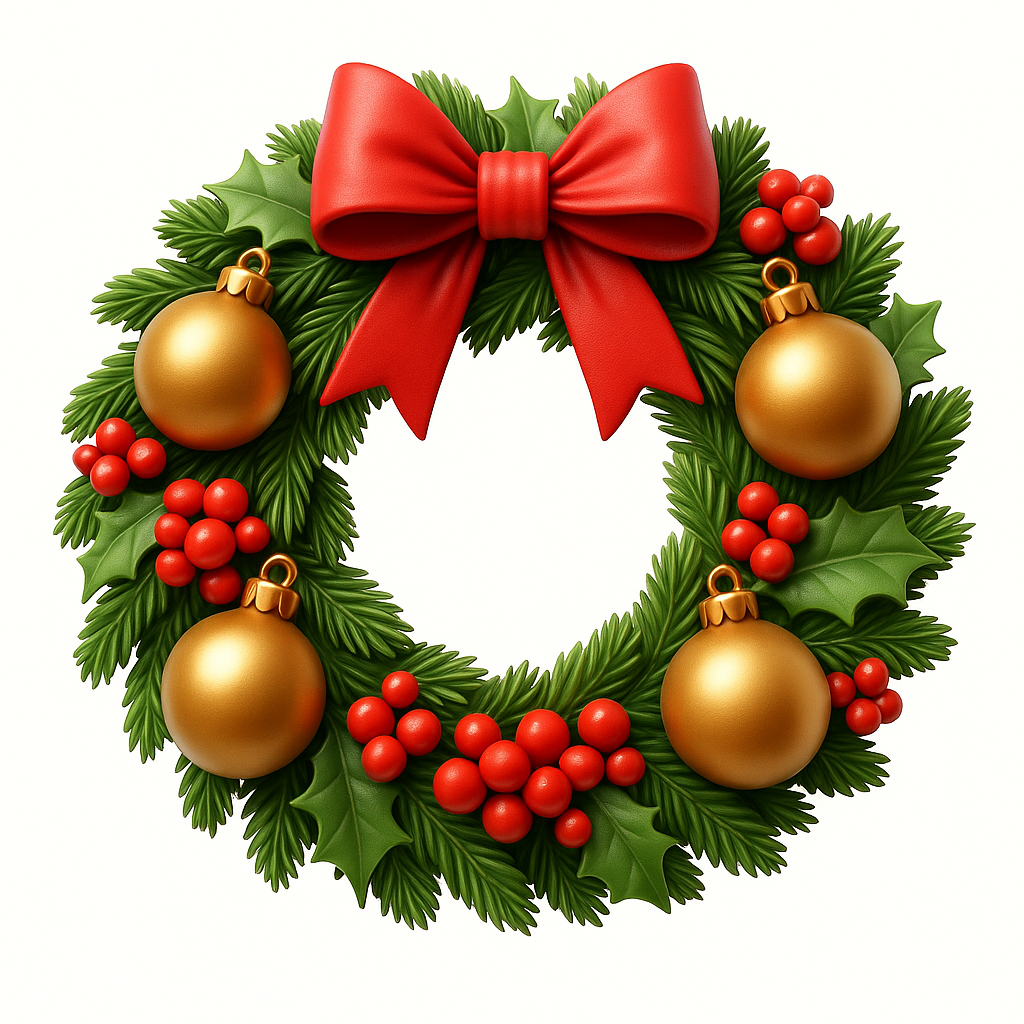 Realistic Christmas Wreath Ornament, Festive Display