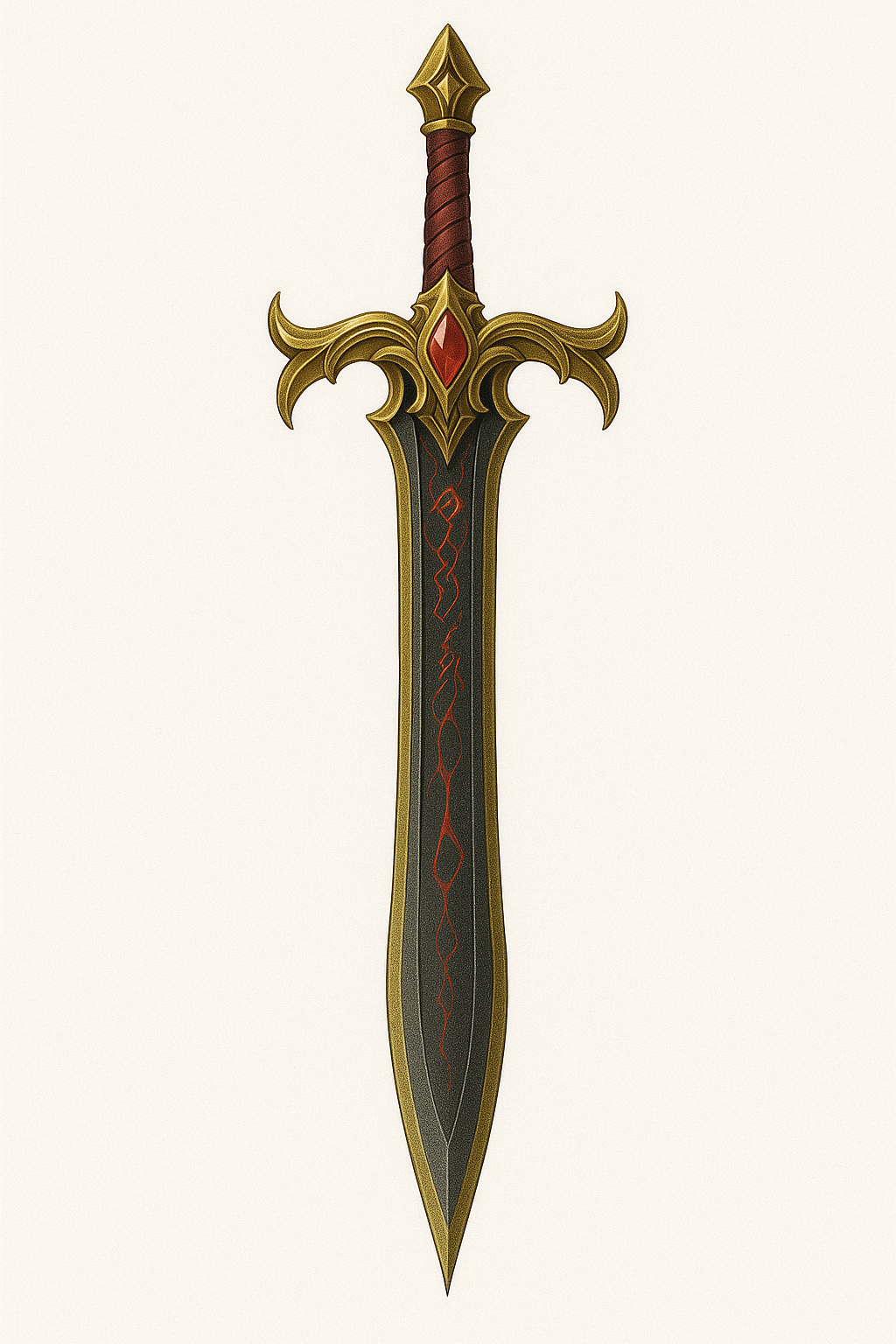 Elven Runen Blade Sword, 3D Printable Model Black-and-Gold Fantasy Blade with Red Rune Markings