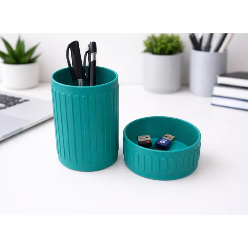 Desk Organiser Set – Pen Holder & Desk Tray, Raised Ribbed Texture (Embossed)
