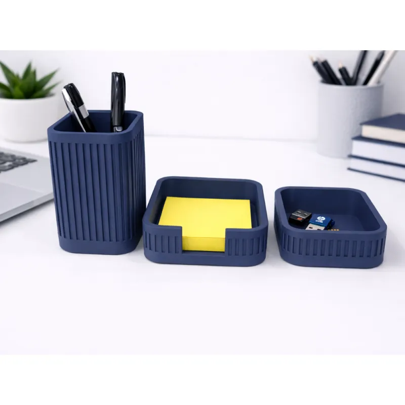 Ribbed Desk Organiser Set – Pen Holder, Desk Tray & Sticky Notes Holder