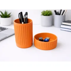 Desk-Organiser-Set-Embossed-Ribbed-Pattern_Orange