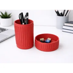 Desk-Organiser-Set-Embossed-Ribbed-Pattern_Red